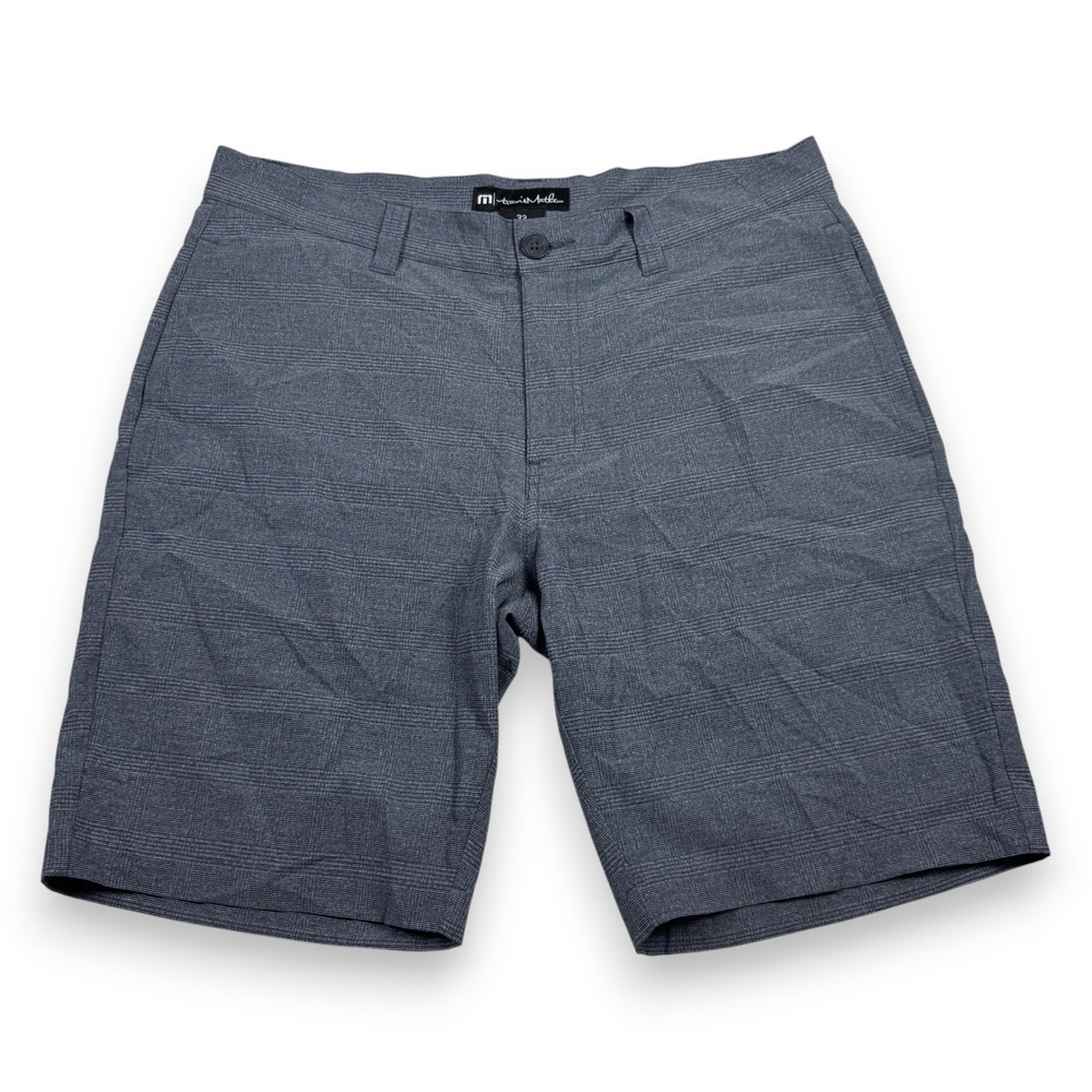 TravisMathew Golf Shorts 1MW830 Glen Plaid Stretch Performance Mens Grey 33